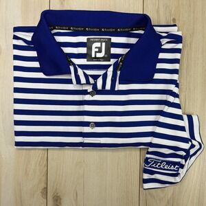 FooTjoy ProDry Pique TITLEIST Golf Polo Shirt Performance Mens 2XL Blue Striped